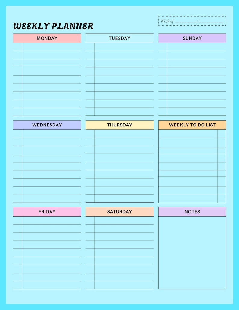 Weekly Planner Printable: Pastel Schedule, To-do List (digital Download ...