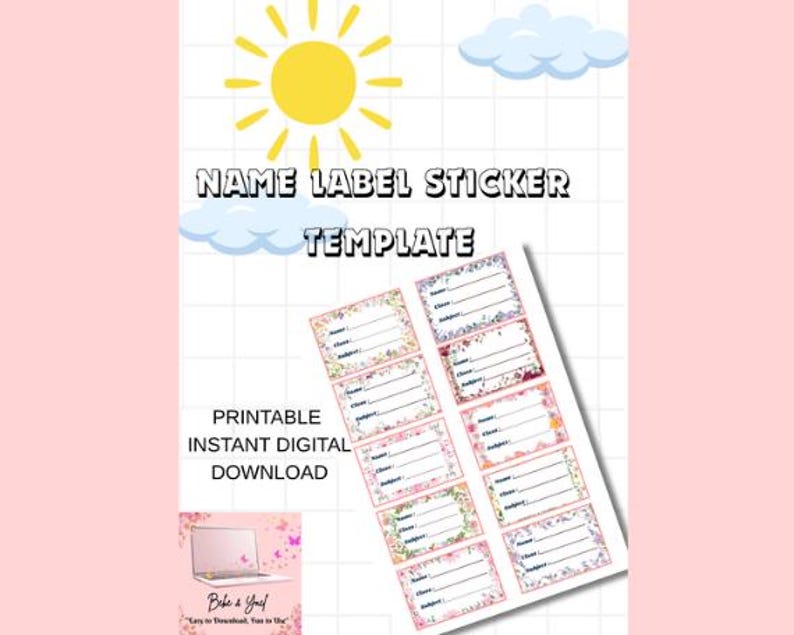 Editable Name Label Sticker Template/ Flower Frame Design - Etsy