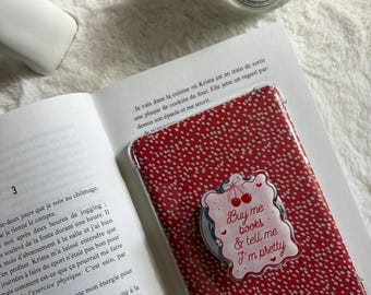 Kindle Magnetic Stand “Buy Me Books & Tell Me I’m Pretty” | Pink and Red Cherry Bow | Kindle Grip - Phone Handle