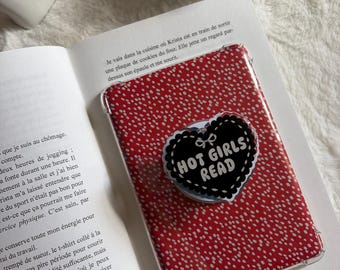 Kindle Magnetic Stand “Hot Girls Read” | Black & White Heart-Shaped Bookish E-Reader Stand | Kindle Grip - Phone Handle | Gift for Readers