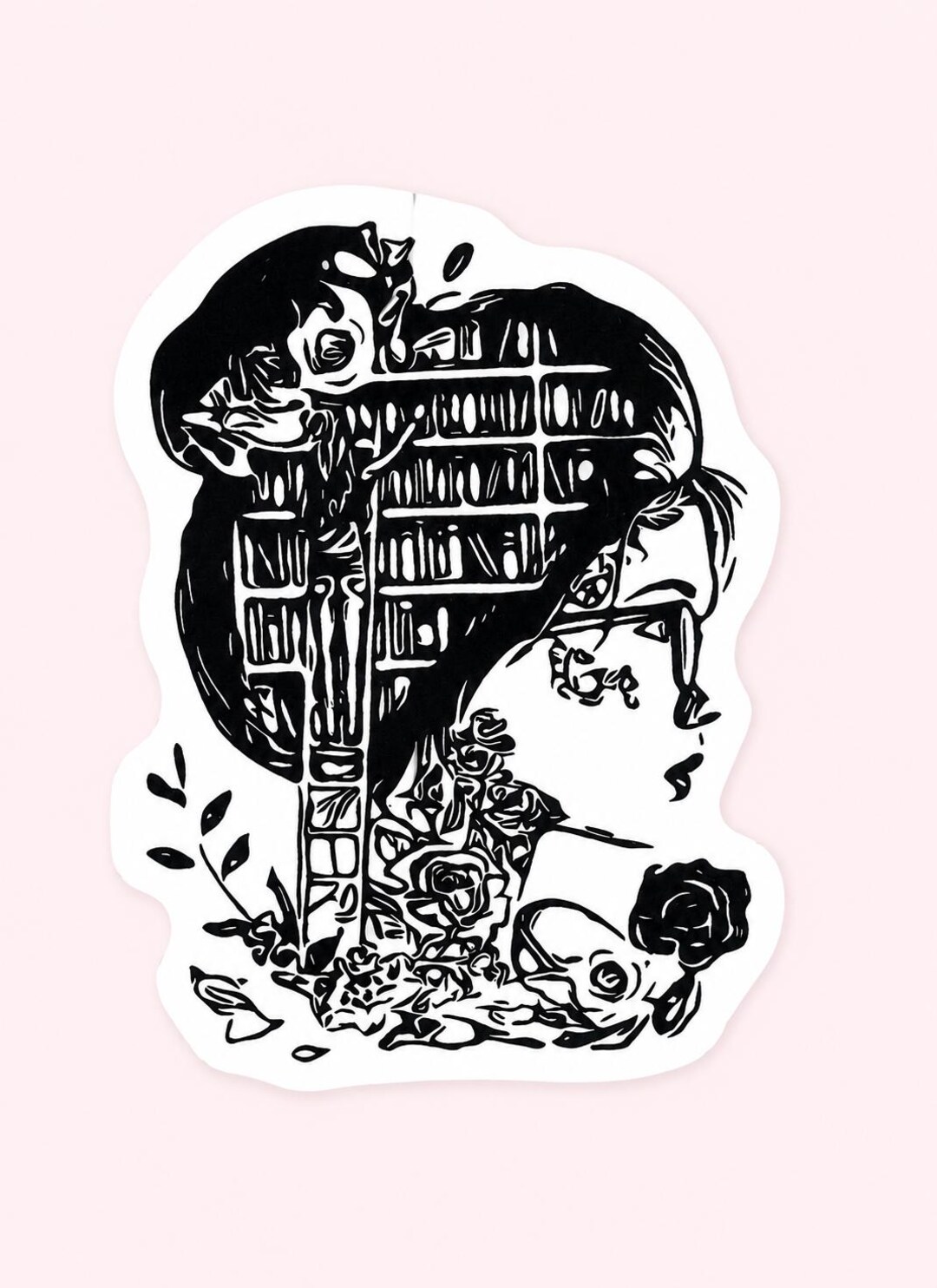 Vinyl Sticker “library and Roses” Gothic Reader – Waterproof Dark ...