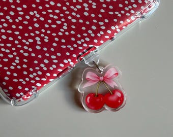 Cherry & Pink Bow Kindle Charm | Acrylic Cherry E-Reader Charm | Girly Aesthetic Kindle Accessory | Gift for Book Lovers