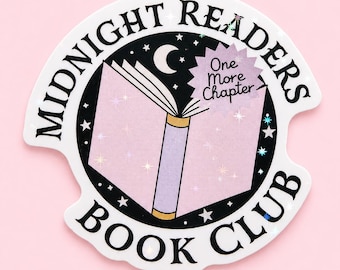 Holographic Vinyl Sticker “Midnight Readers Book Club” – Waterproof Reader Sticker – Bookworm Gift – Moon and Stars BookTok Sticker