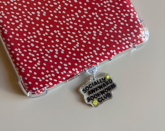 Kindle Charm “Socially Awkward Bookworm Club” | Acrylic Smiley Charm | Bookish E-Reader Accessory | BookTok-Bookish Reader Gift
