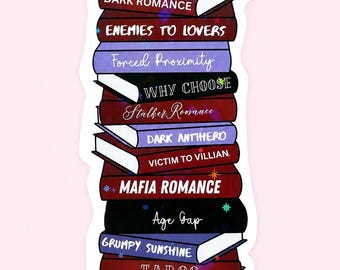 Holographic Vinyl Sticker Stack of Books Dark Romance – Waterproof Bottle Sticker – Bookworm Gift – Dark Romance BookTok Sticker