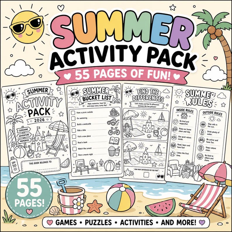 Summer Activity Pack for Kids Printable PDF | 55 Summer Activities ...