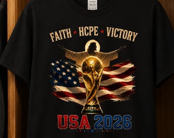 Christian Soccer Tee, Faith Hope Victory USA 2026 Graphic Shirt