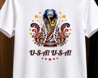 USA Soccer World Cup Trophy T-Shirt, Patriotic Fan Tee, Unisex Gildan 64000