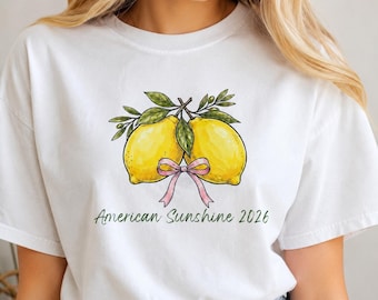 Lemon Bow Graphic Tee, Coquette Summer Shirt, Comfort Colors Garment-Dyed Top