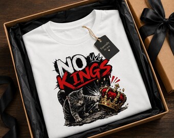 No Kings Cat Shirt, Funny Anti Crown Cat Tee, Political Humor Graphic T-Shirt