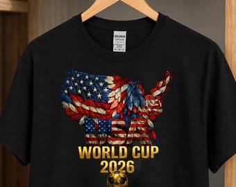 USA World Cup 2026 Soccer Fan T-Shirt, Eagle Feather Map Design, Patriotic Football Tee