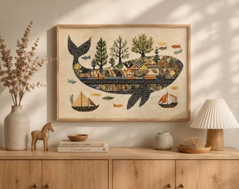 Borduurpakket met walvismotief voor beginners, borduurpakket met kustthema, oceaanborduurpatroon, nautisch knutselproject, decoratie voor strandhuis