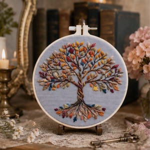 Tree of Life Embroidery Kit for Beginners, Autumn Tree DIY Embroidery Kit, Nature Needlepoint Kit, Woodland Hand Embroidery Craft, DIY Gift