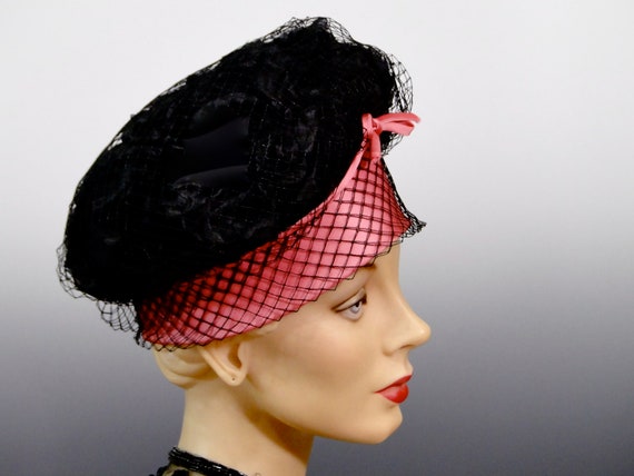 Amazing Hat Late 1950's Bubble Toque Pink Satin w… - image 2