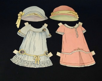 Cardboard Doll Clothing 5 Outfits "1915 Stetcher Lithographic Co." Paper Dolls Antique Hats Dresses Coat