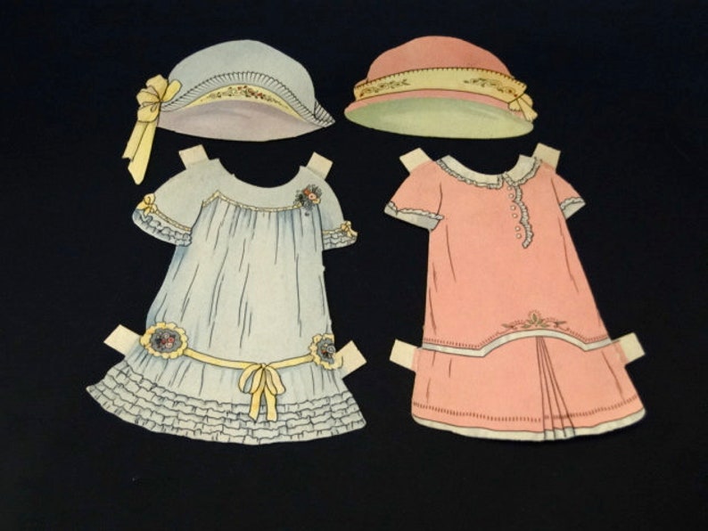 Cardboard Doll Clothing 5 Outfits 1915 Stetcher Lithographic Co. Paper Dolls Antique Hats Dresses Coat image 1