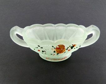 Vintage Green Satin Glass Flower Vase Art Deco 1930's