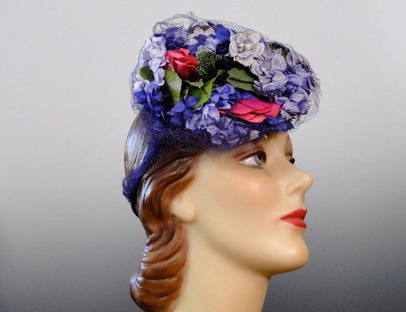 1940's Tilt Hat Fascinator Pink Lilac Purple Milli