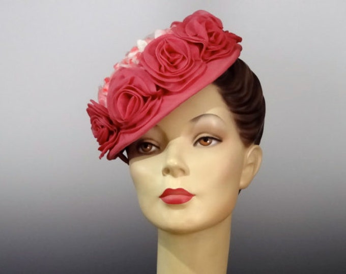 Women's Vintage Hat 1940's Tilt Pink and White Silk Etsy