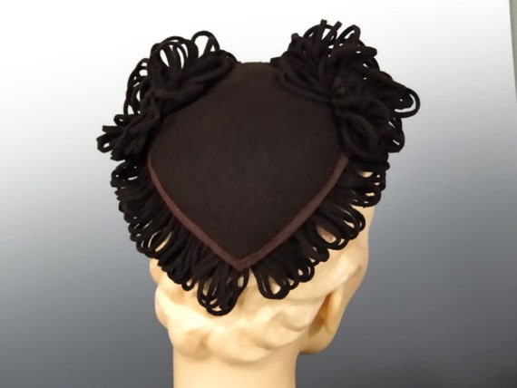 Chocolate Brown Felt Tilt Hat Calot with Looped T… - image 4