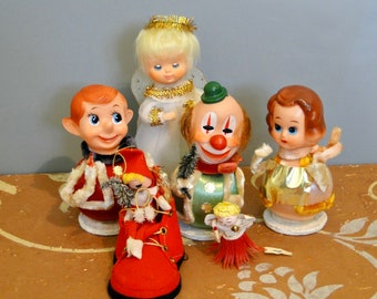 Vintage Christmas Decor Set of 6 Mid Century Ornaments Holiday Figurines