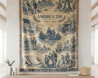100% Cotton America 250 Woven Blanket, 1776 2026 Patriotic Throw Blanket, Vintage Americana Wall Tapestry, Liberty History Home Decor