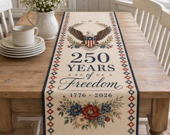250 Years of Freedom Cotton Table Runner, Patriotic Eagle Table Decor, 1776 2026 Americana Runner, 4th of July Dining Decor