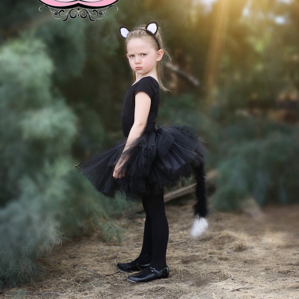 Girls Cat costume . Girls Halloween costume.  Black cat tutu set with ears