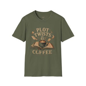 Plot Twists & Coffee Unisex T-Shirt | Book Lover Graphic Tee, Literary Coffee Design