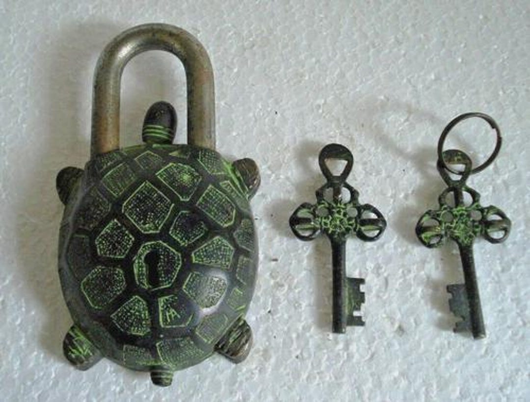 Turtle Tricky Door Lock With 02 Keys | Brass Tortoise Shaped Puzzle ...