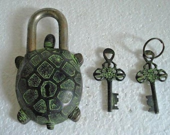 Turtle Tricky Door Lock with 02 Keys | Brass Tortoise Shaped Puzzle Door Garden Padlock