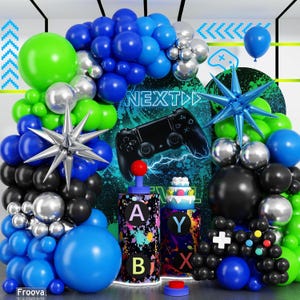 Video Game Balloon Arch Kit | Blue, Green, Black, Silver, Star Foil Balloons