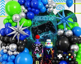 Video Game Balloon Arch Kit | Blue, Green, Black, Silver, Star Foil Balloons