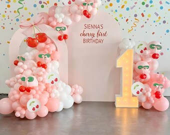 Cherry Balloon Arch Kit | Red Pink Green Garland for Birthday Baby Shower Decor
