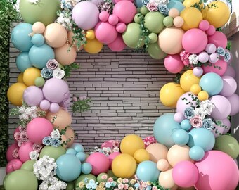 Flower Balloon Arch Kit | Hot Pink, Pastel Blue, Dusty Green Garland