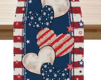 Patriotic Table Runner | Stars, Stripes, Hearts Americana Decor