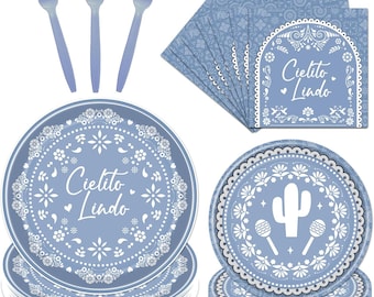 Mexican Fiesta Party Tableware Set for 24 Guests | Plates, Napkins, Forks