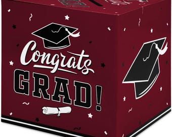 Maroon Graduation Card Box | Congrats Grad Party Gift Card Holder
