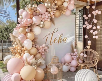 Dusty Pink White Gold Balloon Arch Kit | Boho Balloon Garland with Nude Champagne Balloons for Wedding, Bridal Shower & Girl Birthday