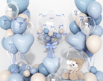Globos de corazón azul crema para baby shower / Decoración de fiesta Bobo Mylar de 20 pulgadas