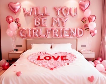 Will You Be My Girlfriend Balloons | Romantic Proposal Decoration Kit | Valentines Party Decor
