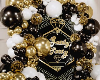 Kit de guirnalda de globos en blanco, negro y dorado / Arco de confeti para graduación, Año Nuevo, fiesta de cumpleaños