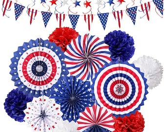 Patriotic Paper Fans and Garland Set | 4th of July, Memorial Day Party Decor