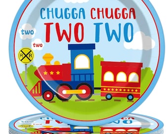Train Birthday Party Plates | Chugga Two for 2nd Birthday (48PCS)
