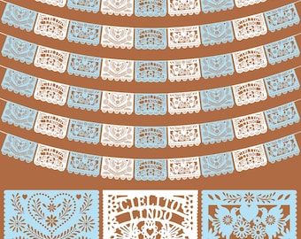 Papel Picado Banner | Cielito Lindo Mexican Wedding, Blue White Fiesta Party Decor