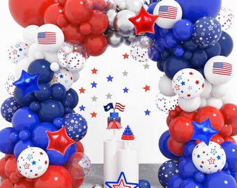 Kit de guirnalda de globos patrióticos / Arco rojo, blanco y azul para decoraciones del Día de los Caídos y el Día de los Veteranos.