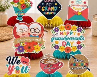 Grandparents Day Centerpieces | 8PCS Double Sided Honeycomb Table Decorations for Grandma Grandpa Party