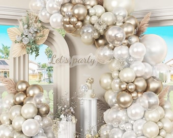 Kit de guirnalda de globos blanco perla dorado / Decoración de boda en crema, marfil y champán