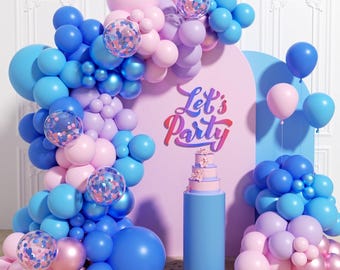 Kit de arco de globos rosa pastel y azul / Guirnalda de confeti para revelación de género, baby shower y decoración de cumpleaños.