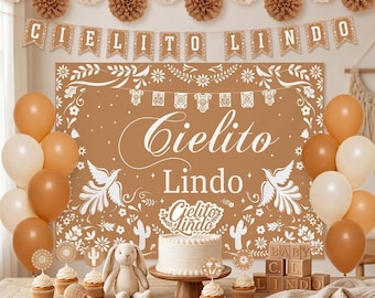 Decoraciones para baby shower de Cielito Lindo / Pancarta de fiesta mexicana de Talavera, globos, pompones